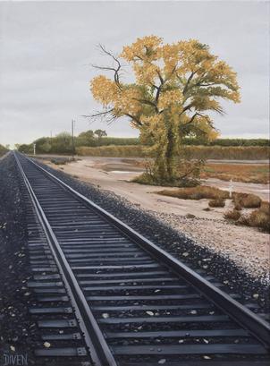 rails, railroad, track, painting, oil, realism, landscape, new, mexico, bob, diven, art