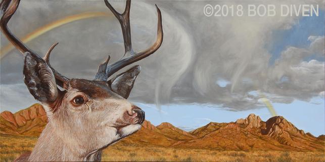 mule, deer, organ, mountains, painting, realistic, oil, canvas, new mexico, omdp, organ, mountains, desert, peaks, monument, national, bob, diven